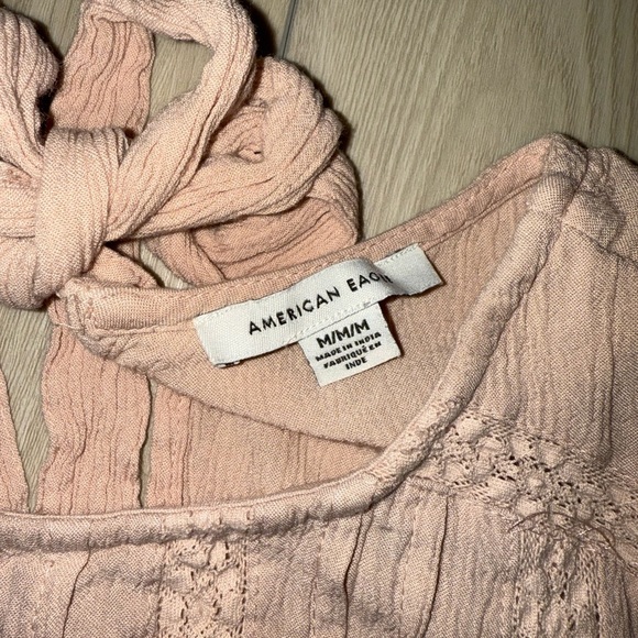 American Eagle Women’s Medium Peasant Blouse Pink Lace Detail GUC - Picture 5 of 7